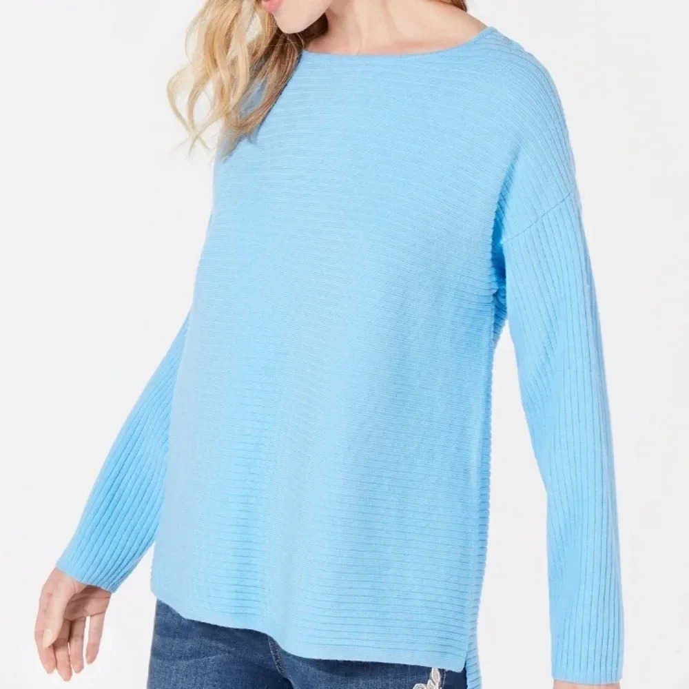 Style & Co NWOT Women’s‎ M Oversized Blue Ribbed Boatneck Pullover Sweater
